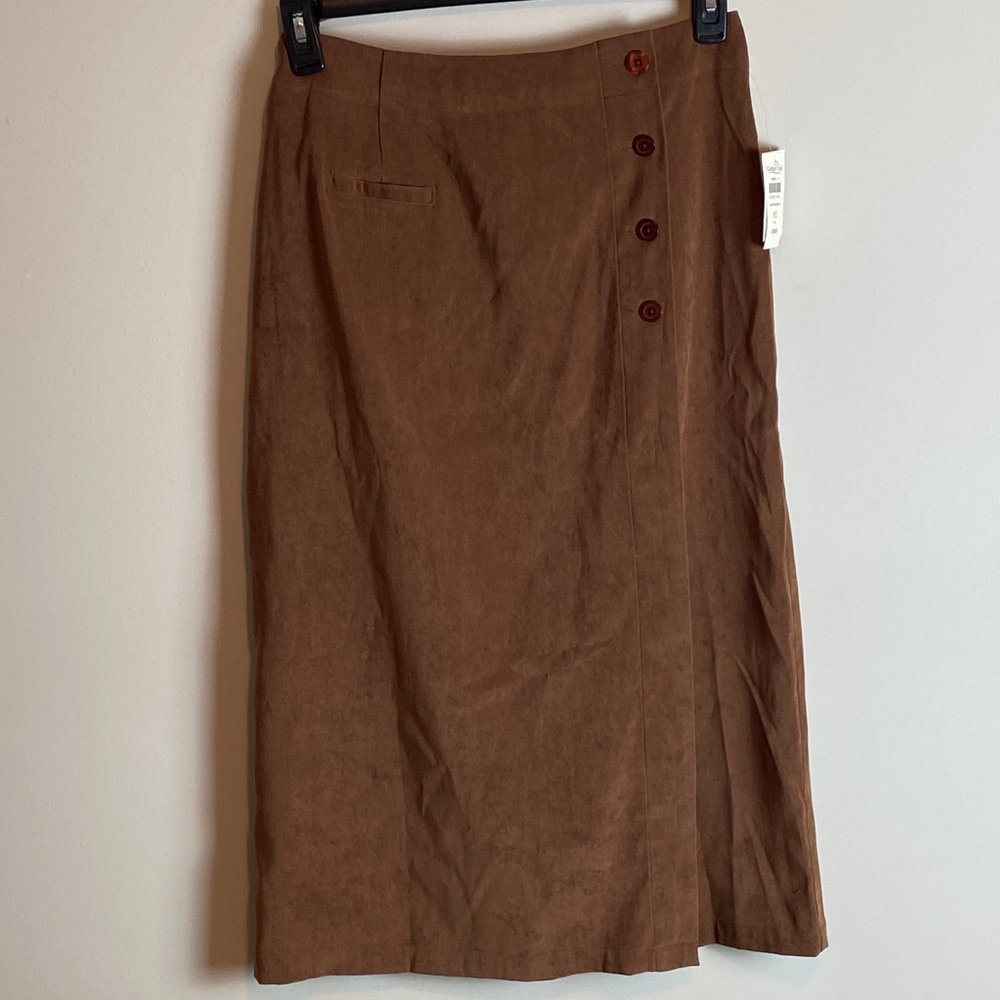 Western Faux Suede Brown Button-Detail Maxi Skirt Size 12 Petite